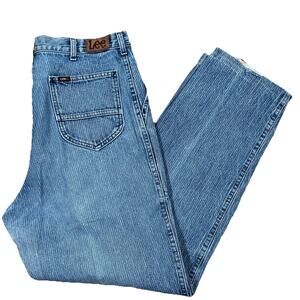 Vintage 70s Lee Fatigue Faded Hickory Stripe Jeans USA Talon 34x29 Union Made